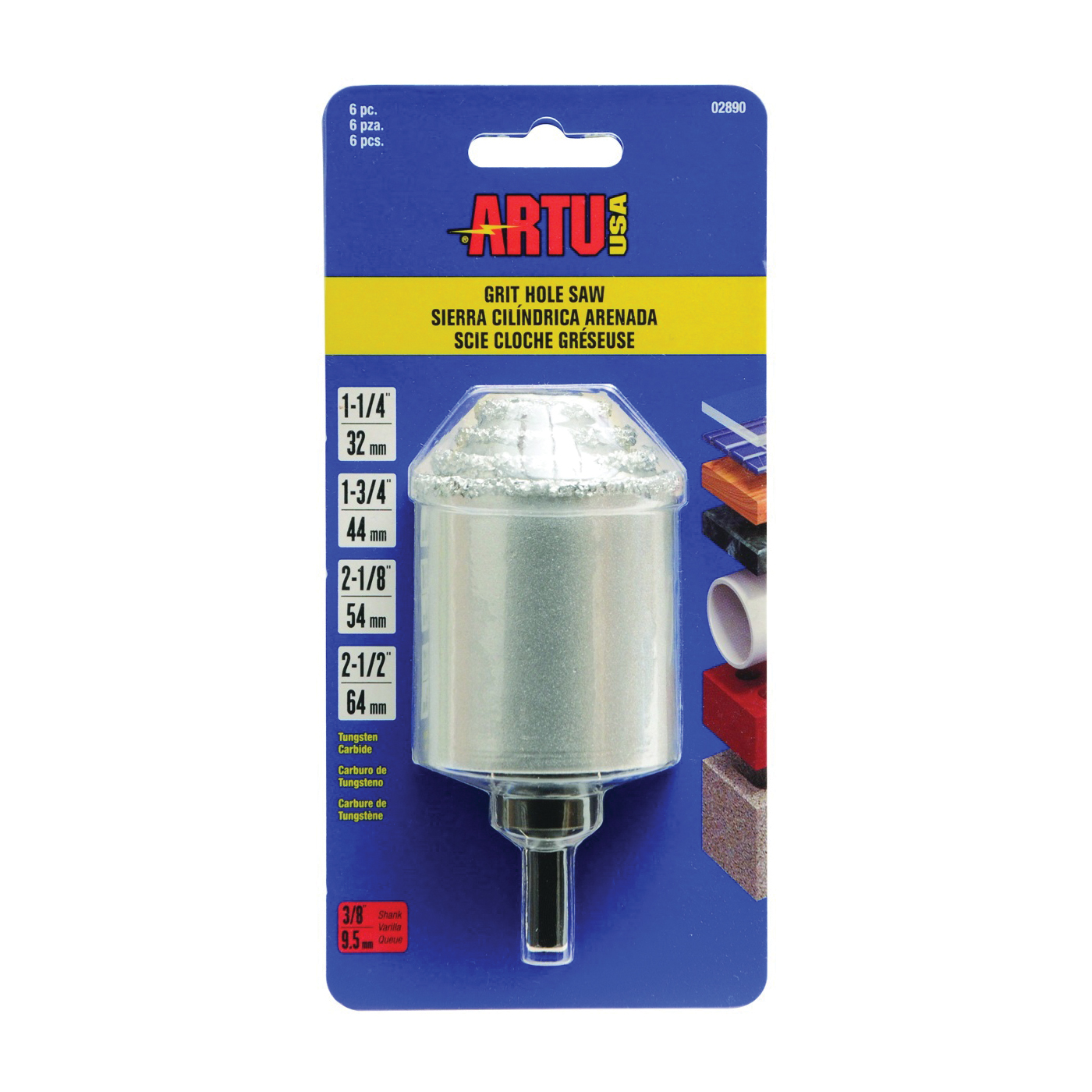 02890 Hole Saw Kit, 6-Piece, Tungsten Carbide