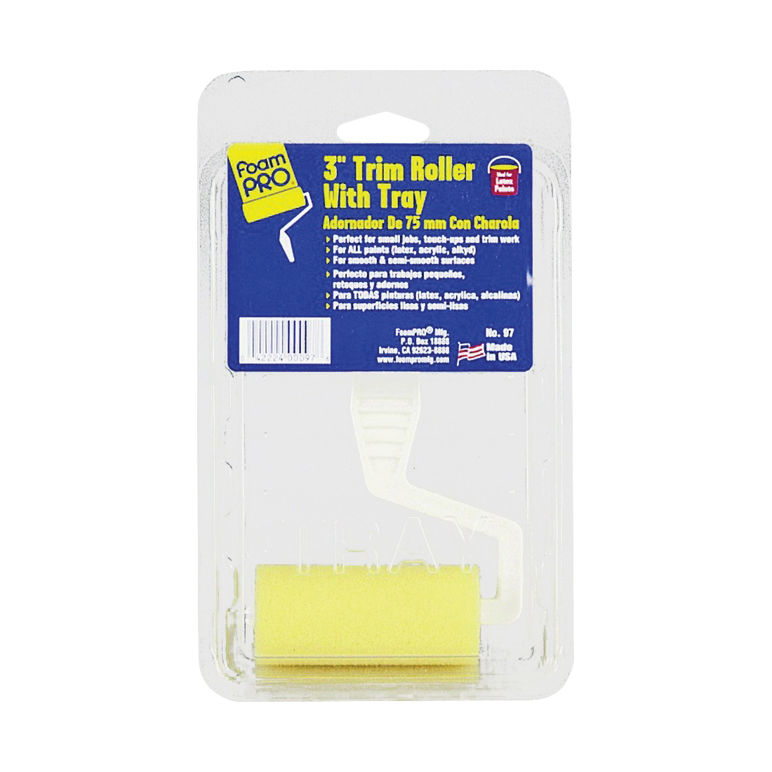 97 Roller and Tray Kit, Trim, Semi-Smooth, Smooth Surface, Foam/Plastic, 2-Piece