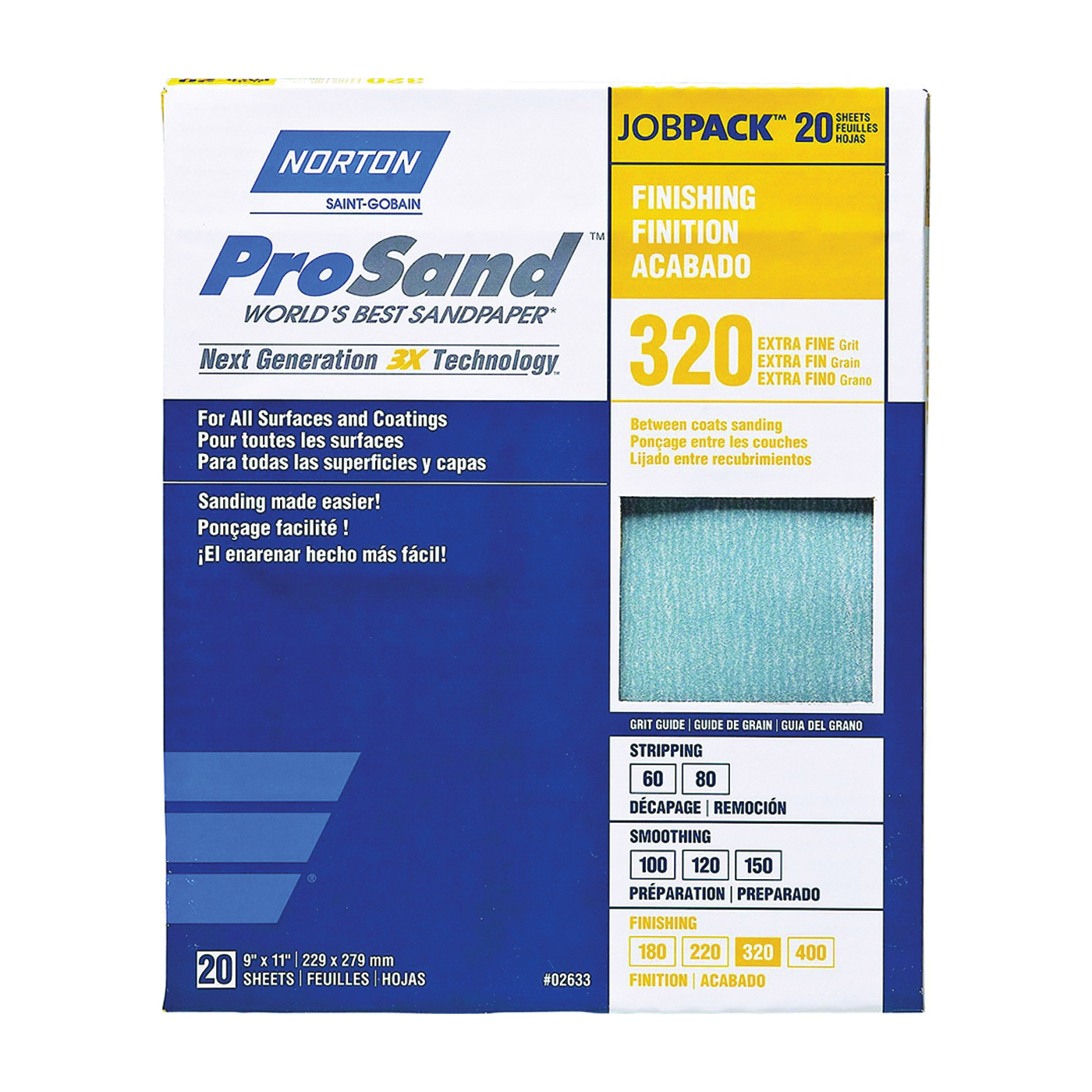 ProSand 07660768166 Sanding Sheet, 11 in L, 9 in W, Extra Fine, 320 Grit, Aluminum Oxide Abrasive, Paper Backing, 20 pk