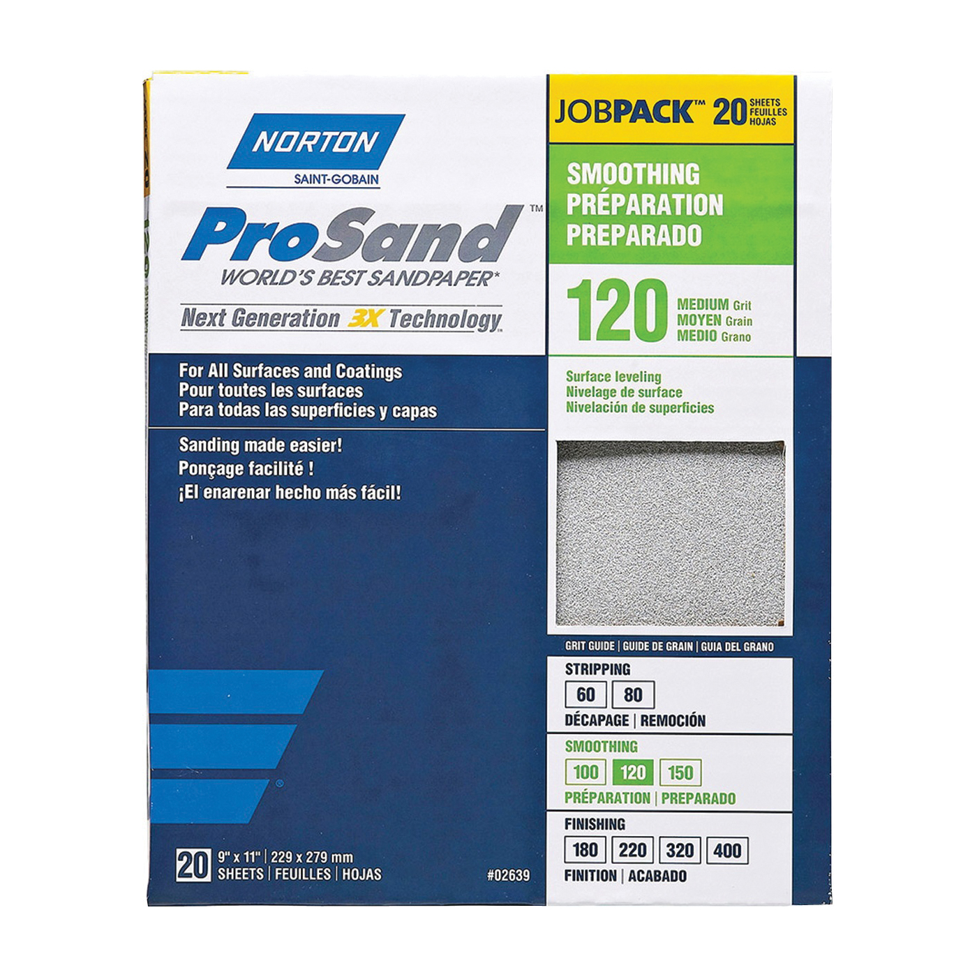ProSand 07660768172 Sanding Sheet, 11 in L, 9 in W, Medium, 120 Grit, Aluminum Oxide Abrasive, Paper Backing, 20 pk