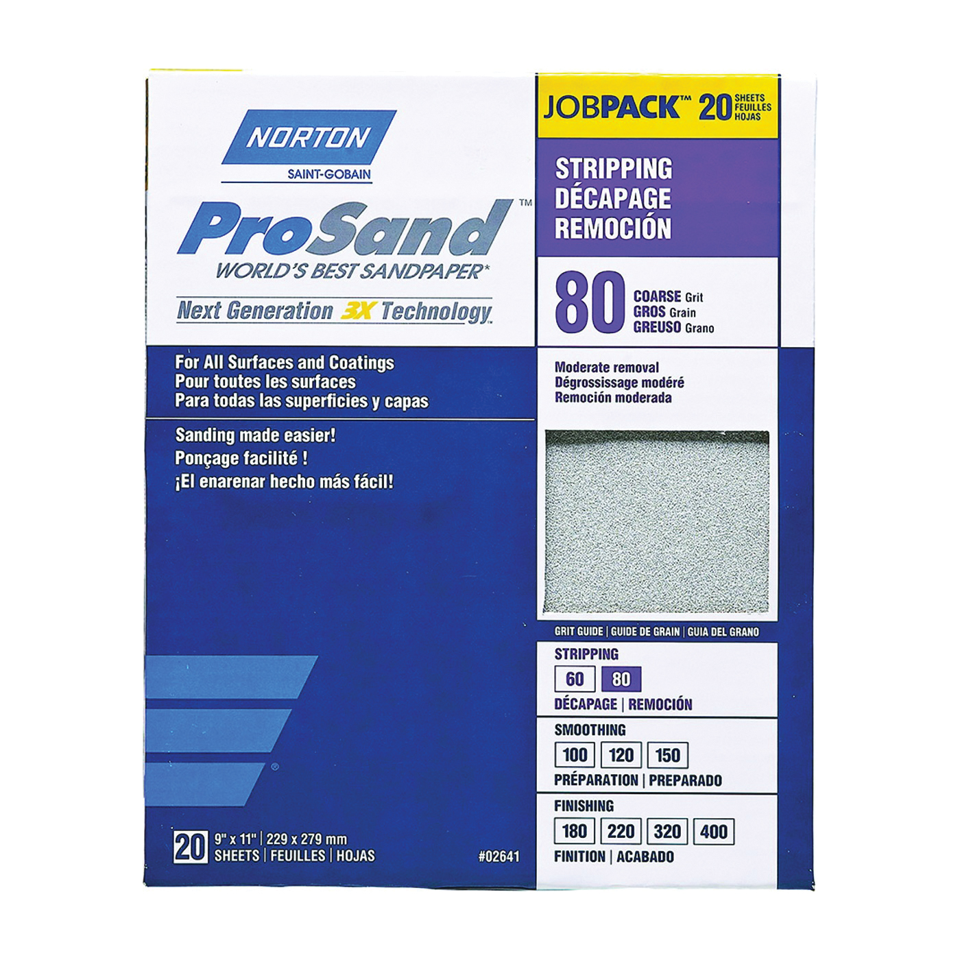 ProSand 07660768174 Sanding Sheet, 11 in L, 9 in W, Coarse, 80 Grit, Aluminum Oxide Abrasive, Paper Backing, 20 pk