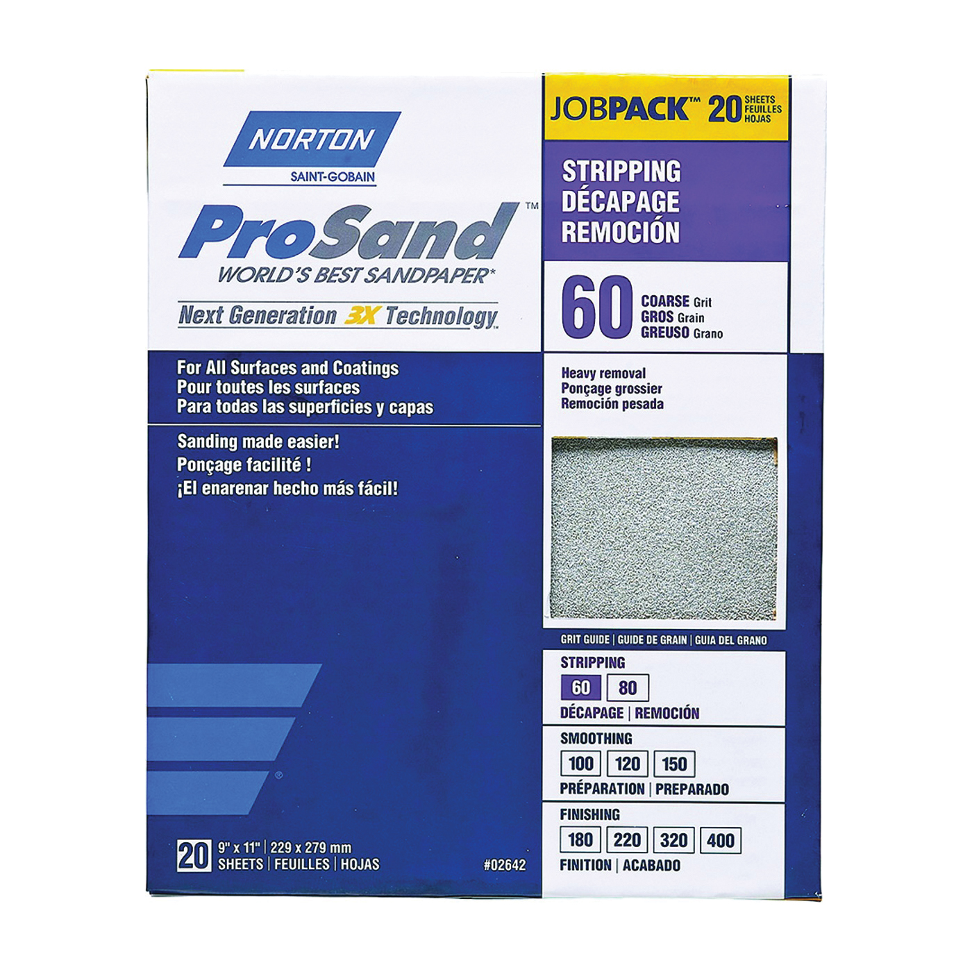 ProSand 07660768175 Sanding Sheet, 11 in L, 9 in W, Coarse, 60 Grit, Aluminum Oxide Abrasive, Paper Backing, 20 pk