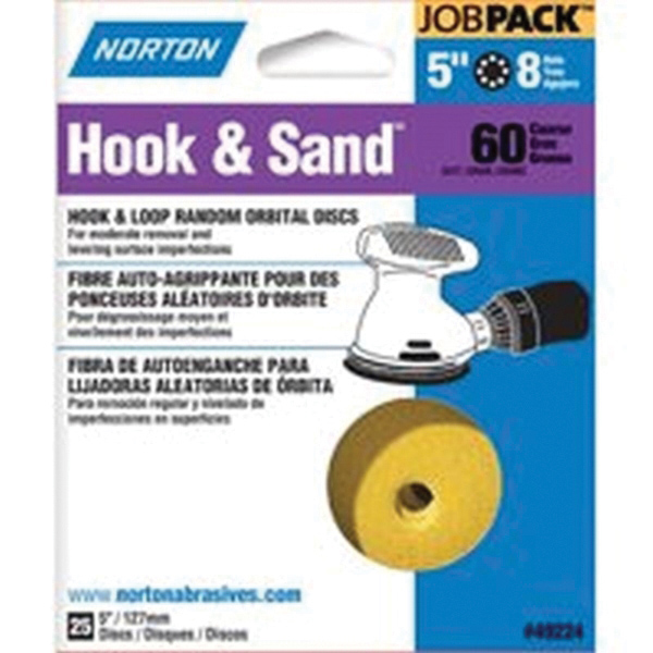 07660749224 Sanding Disc, 5 in Dia, P60 Grit, Coarse, Aluminum Oxide Abrasive, Paper Backing, 8-Hole
