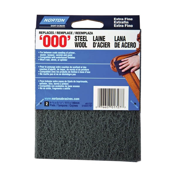 01727 Steel Wool, 4-3/8 in L, 5-1/2 in W, 000 Grit, Extra Fine, Gray