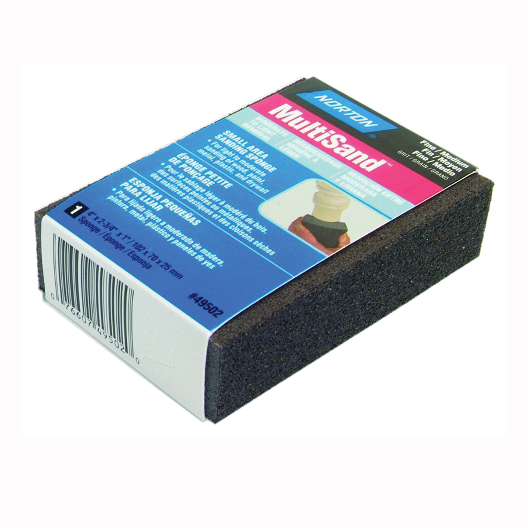 MultiSand 49502 Sanding Sponge, 4 in L, 2-3/4 in W, 80, 150 Grit, Fine, Medium, Aluminum Oxide/Nylon Abrasive