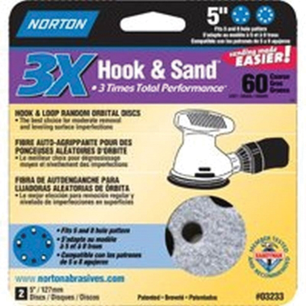 07660703233 Sanding Disc, 5 in Dia, 11/16 in Arbor, 60 Grit, Coarse, Alumina Ceramic Abrasive, Spiral