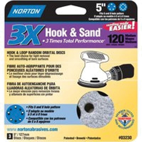 07660703230 Sanding Disc, 5 in Dia, 11/16 in Arbor, P120 Grit, Medium, Alumina Ceramic Abrasive, Spiral