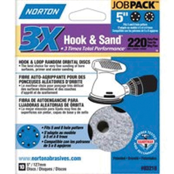 07660703218 Sanding Disc, 5 in Dia, 11/16 in Arbor, P220 Grit, Very Fine, Alumina Ceramic Abrasive, Paper Backing