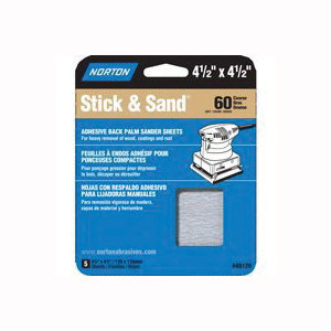 07660749129 Sanding Sheet, 4-1/2 in L, 4-1/2 in W, Coarse, 60 Grit, 5 pk