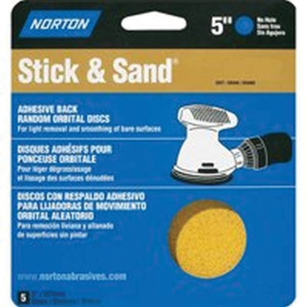 07660748906 Sanding Disc, 5 in Dia, P120 Grit, Medium, Aluminum Oxide Abrasive, Paper Backing, No-Hole