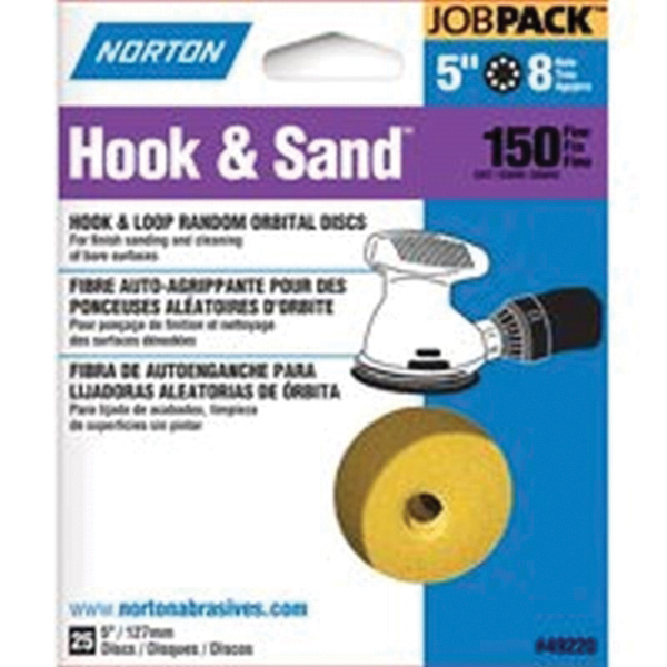 07660749220 Sanding Disc, 5 in Dia, P150 Grit, Fine, Aluminum Oxide Abrasive, Paper Backing, 8-Hole
