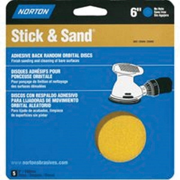 07660748909 Sanding Disc, 6 in Dia, P120 Grit, Medium, Aluminum Oxide Abrasive, Paper Backing, No-Hole