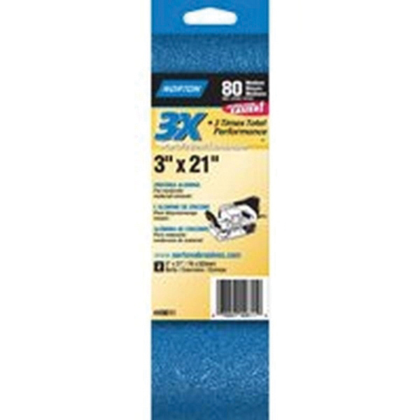 0766074961 Sanding Belt, 3 in W, 21 in L, 80 Grit, Medium, Zirconia Aluminum Abrasive