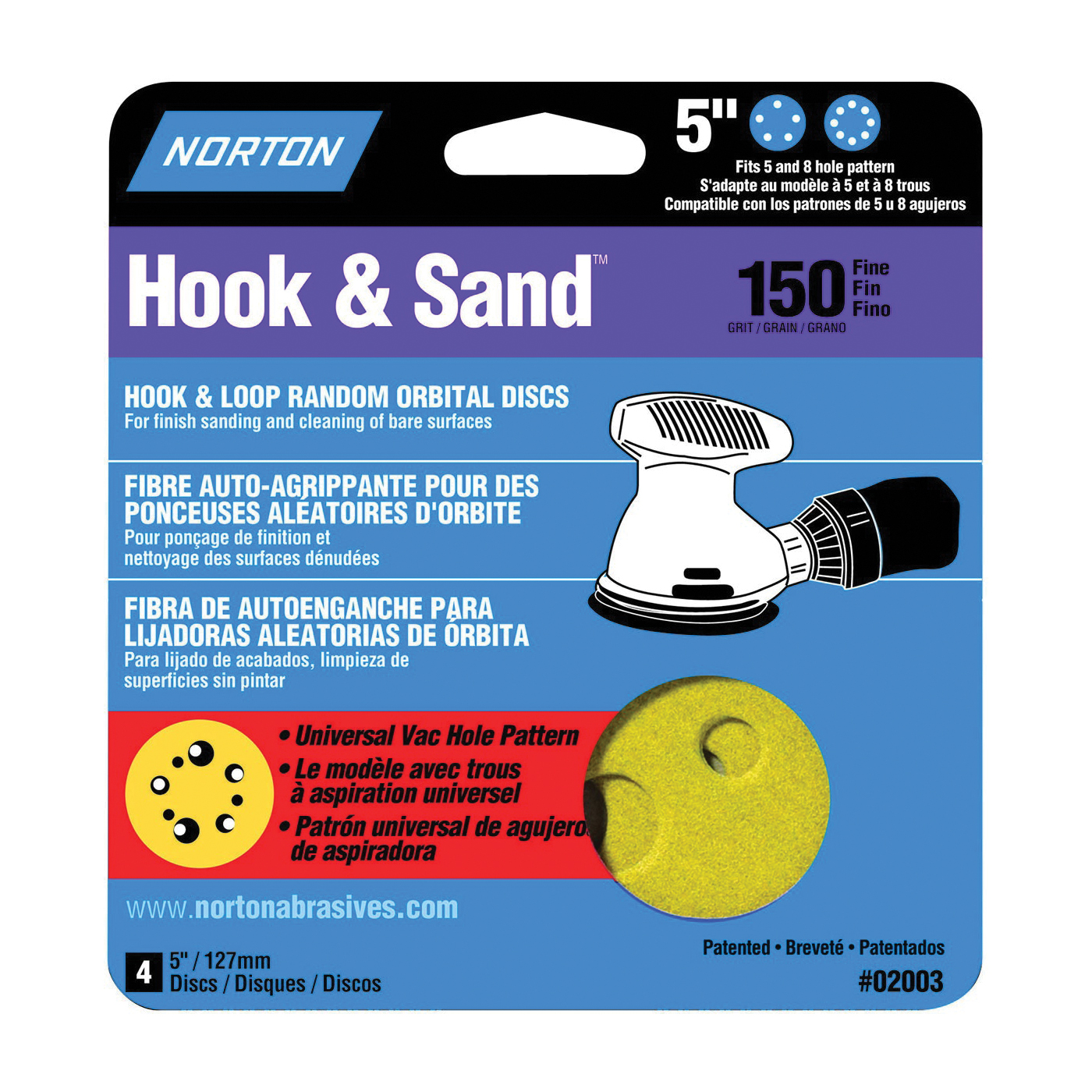 07660702003 Sanding Disc, 5 in Dia, P150 Grit, Fine, Aluminum Oxide Abrasive, Paper Backing, Universal