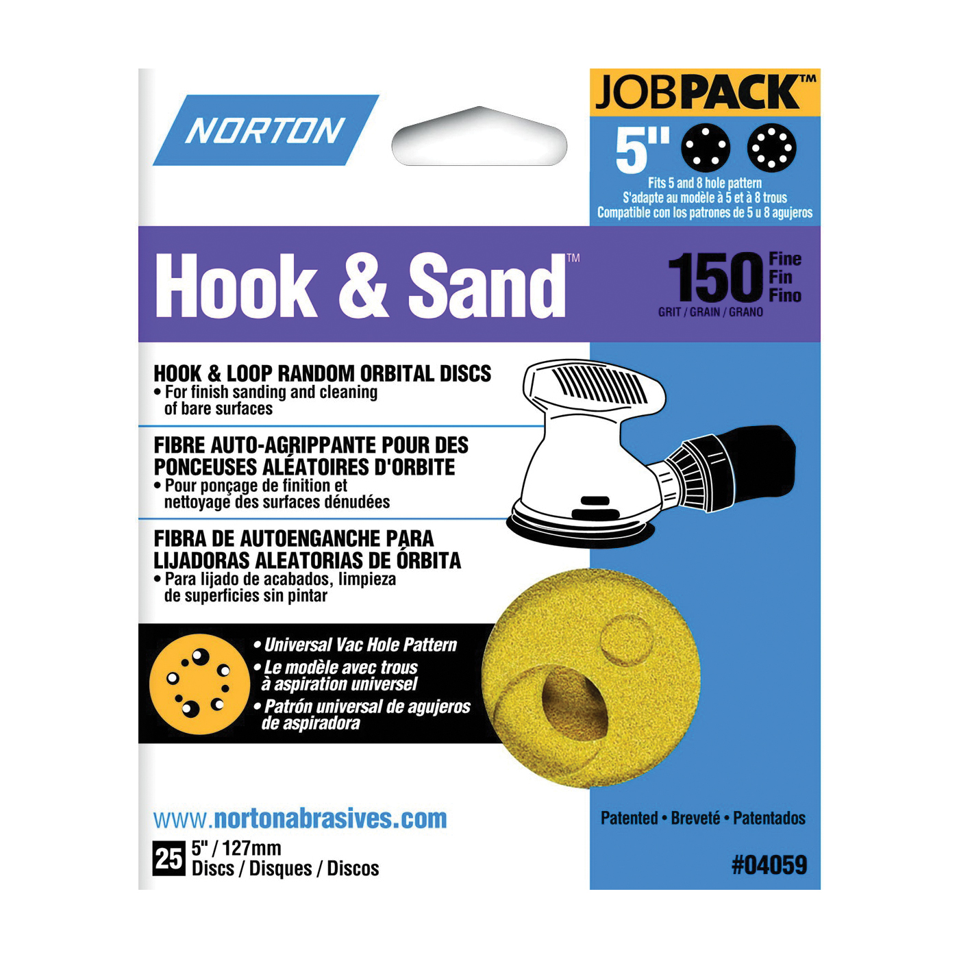 07660704059 Sanding Disc, 5 in Dia, P150 Grit, Fine, Aluminum Oxide Abrasive, Paper Backing, Universal Vacuum
