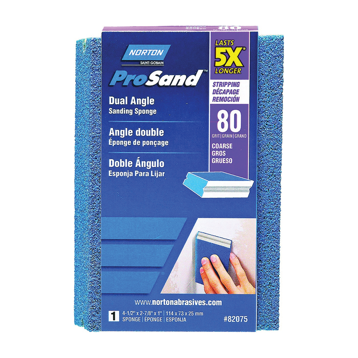 ProSand 82075 Sanding Sponge, 4-1/2 in L, 2-7/8 in W, 80 Grit, Coarse, Aluminum Oxide Abrasive