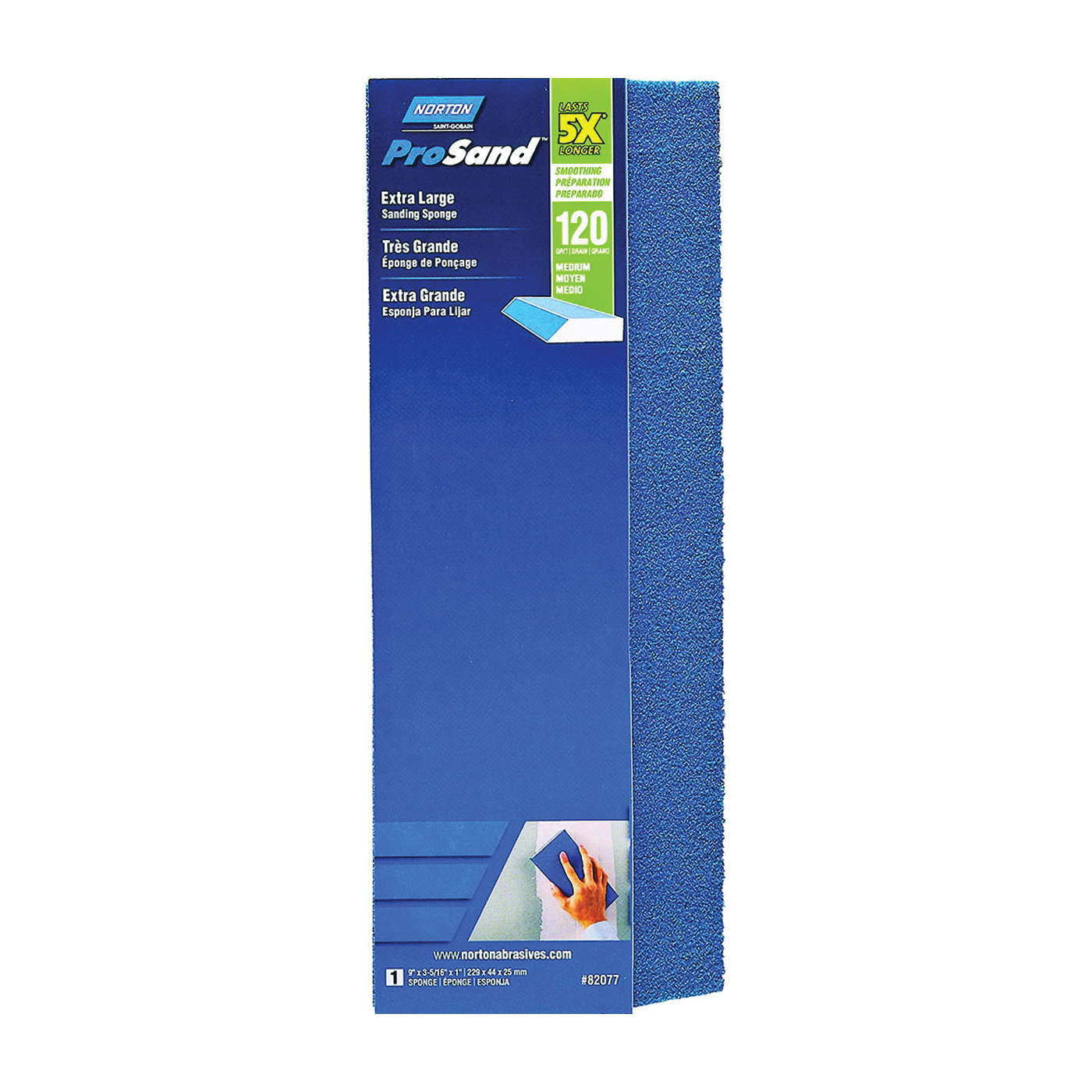 ProSand 82077 Sanding Sponge, 9 in L, 3-5/16 in W, 120 Grit, Medium, Aluminum Oxide Abrasive
