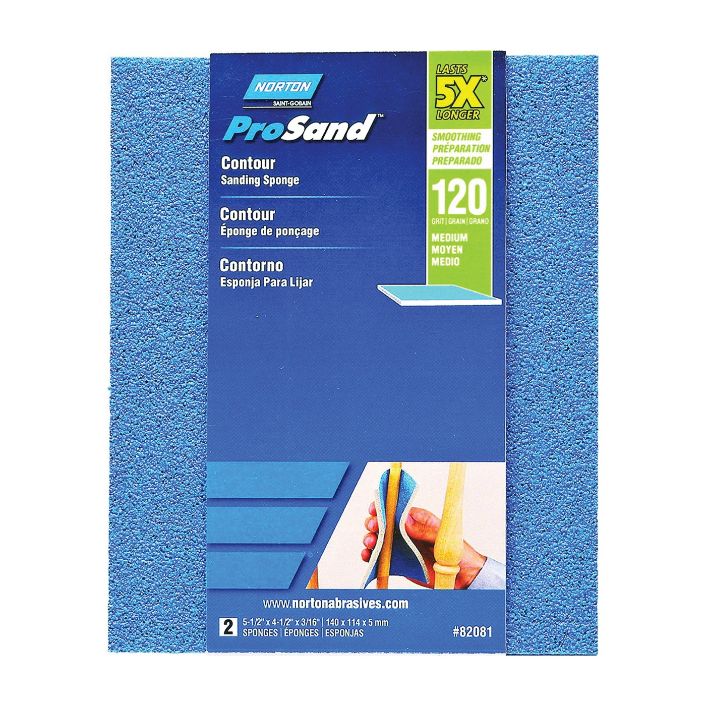 ProSand 82081 Sanding Sponge, 5-1/2 in L, 4-1/2 in W, 120 Grit, Medium, Aluminum Oxide Abrasive