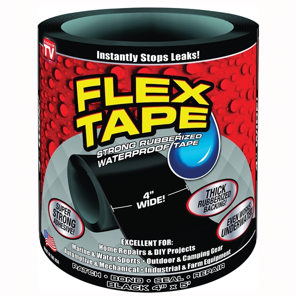 TFSBLKR0405 Tape, 5 ft L, 4 in W, Rubber Backing, Black