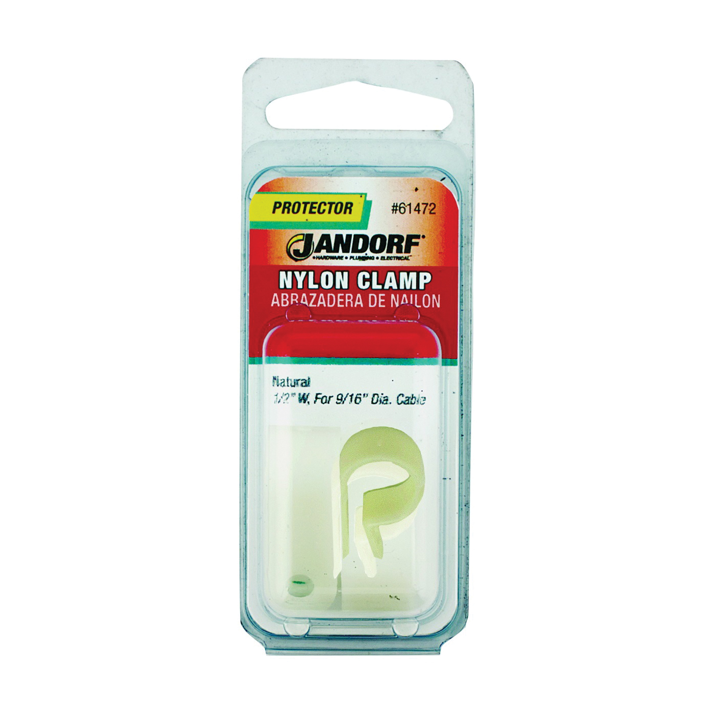 JANDORF 61472 Cable Clamp, 9/16 in Max Bundle Dia, Nylon, Natural