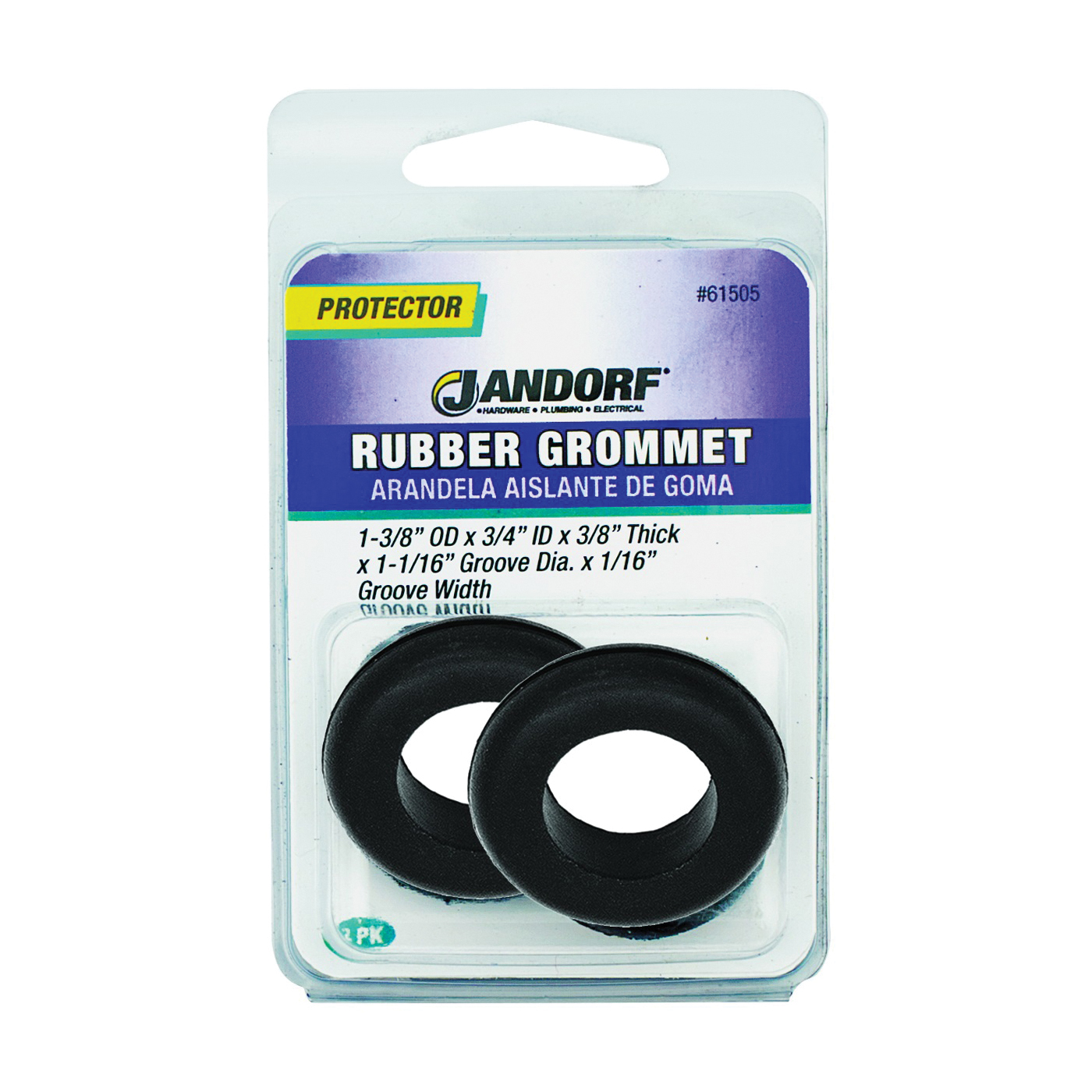 61505 Grommet, 3/4 in ID, 1-3/8 in OD, Rubber, Black, 3/8 in Thick Panel