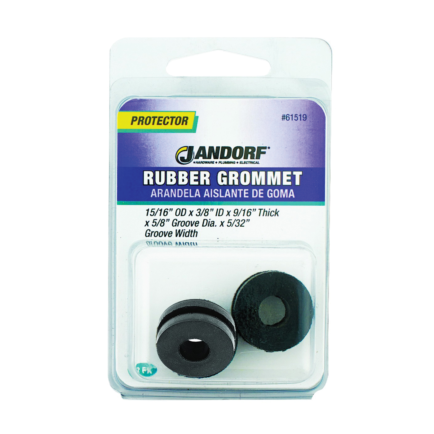 61519 Grommet, Rubber, Black, 9/16 in Thick Panel