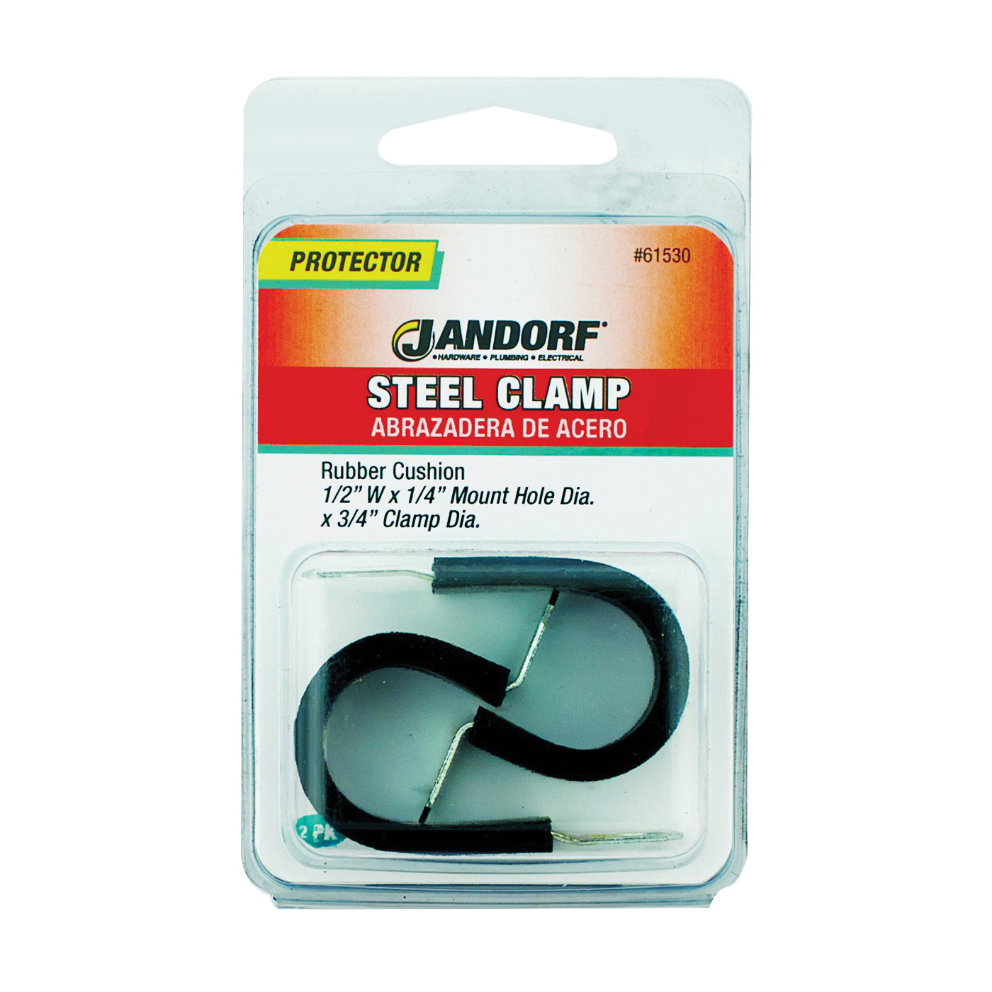 61530 Cushion Clamp, 3/4 in Max Bundle Dia, Rubber/Steel, Black
