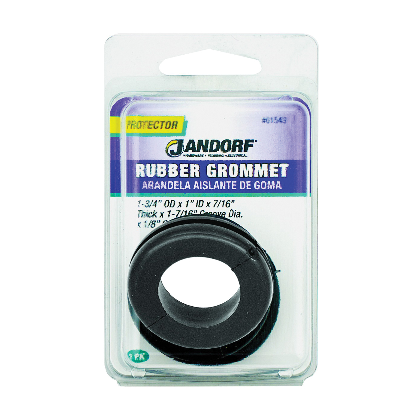 61543 Grommet, 1 in ID, 1-3/4 in OD, Rubber, Black, 7/16 in Thick Panel