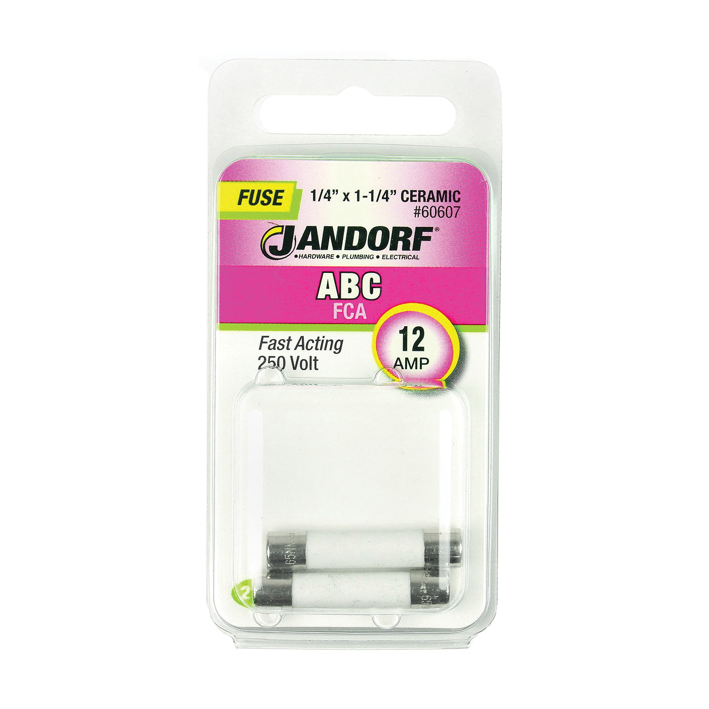 60607 Cartridge Fast Acting Fuse, 12 A, 250 V, 750 A, 10 kA Interrupt, Ceramic Body