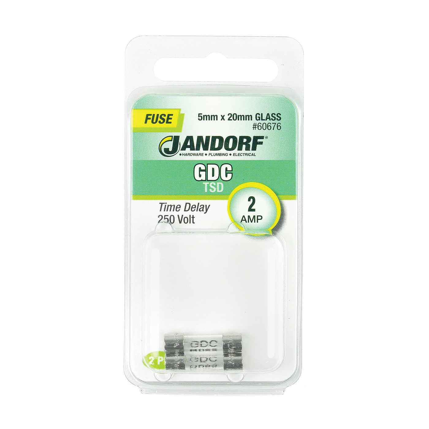 60676 Cartridge Slow Blow Time Delay Fuse, 2 A, 250 V, 35 A Interrupt, Glass Body