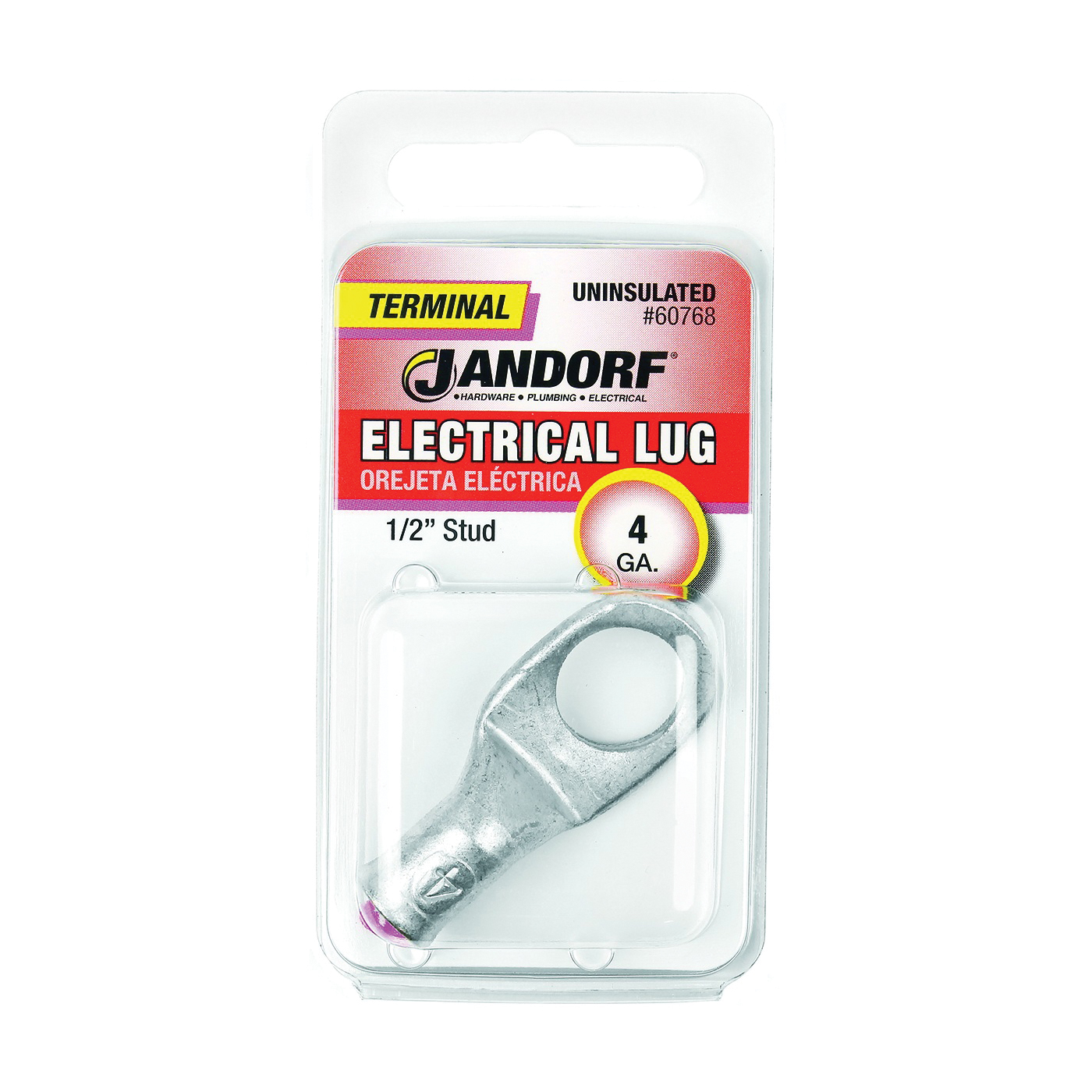® 60768 Non-Insulated Electrical Lug, 4 AWG Wire, 1/2 in Stud, Copper Contact