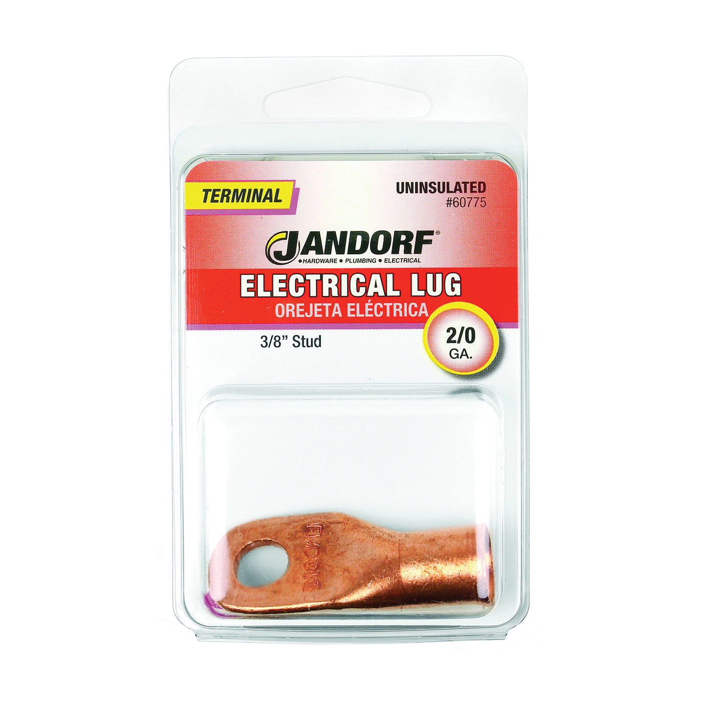 60775 Electrical Lug, 2/0 AWG Wire, 3/8 in Stud, Copper Contact, Brown