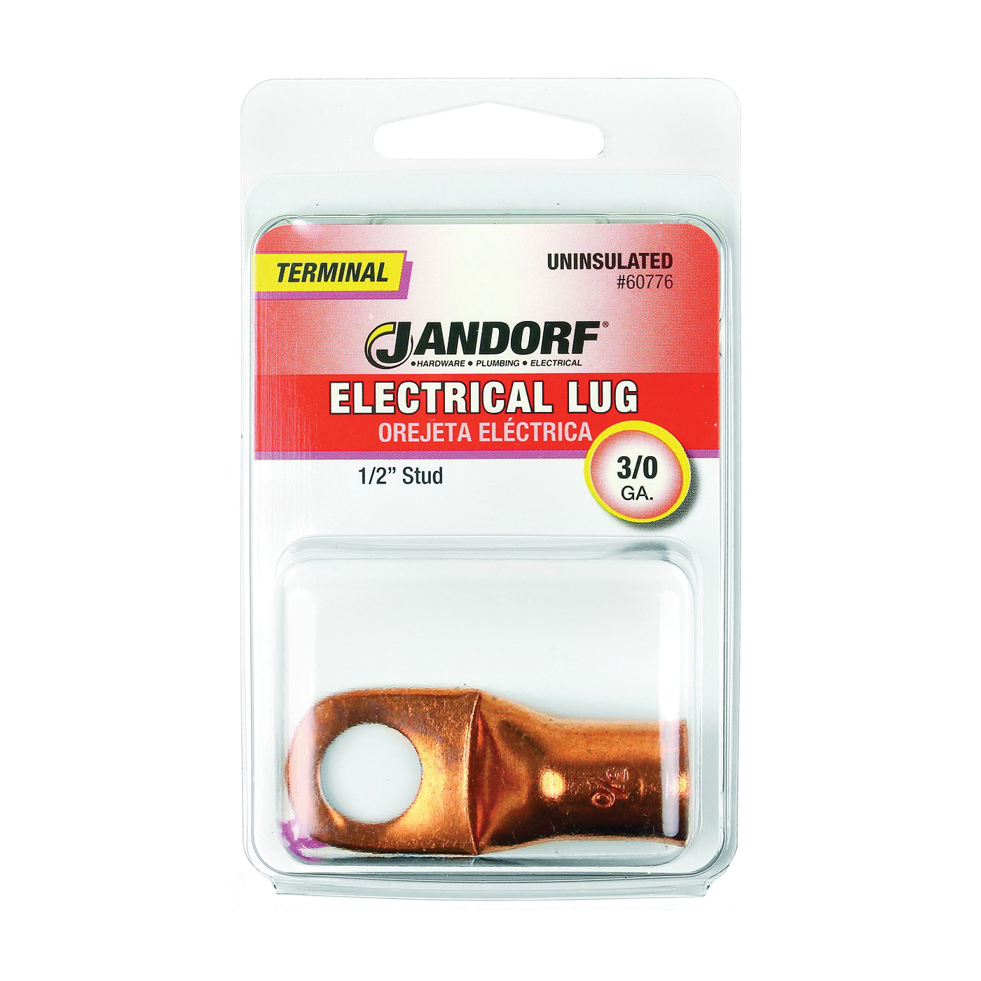 ® 60776 Non-Insulated Electrical Lug, 3/0 AWG Wire, 1/2 in Stud, Copper Contact