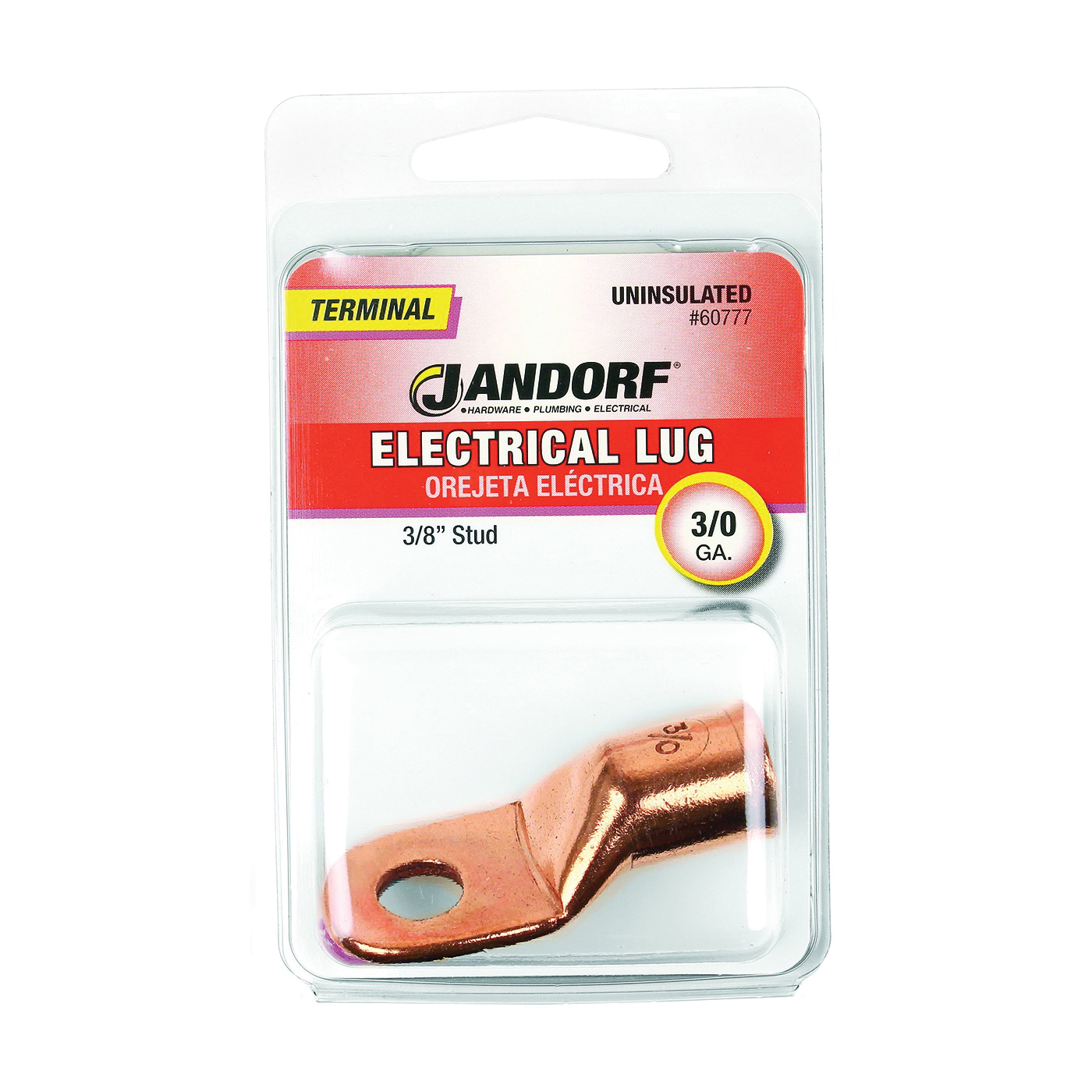 ® 60777 Non-Insulated Electrical Lug, 3/0 AWG Wire, 3/8 in Stud, Copper Contact