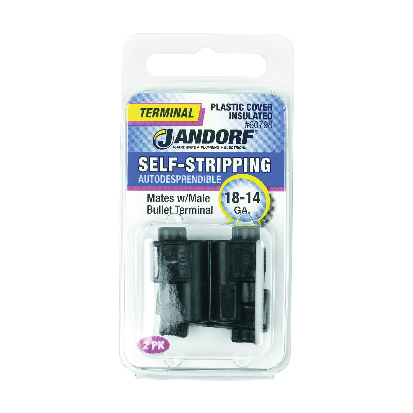 ® 60798 Self Stripping Connector with Male Bullet Terminal, 18 to 14 AWG Wire, Plastic Insulation, Black
