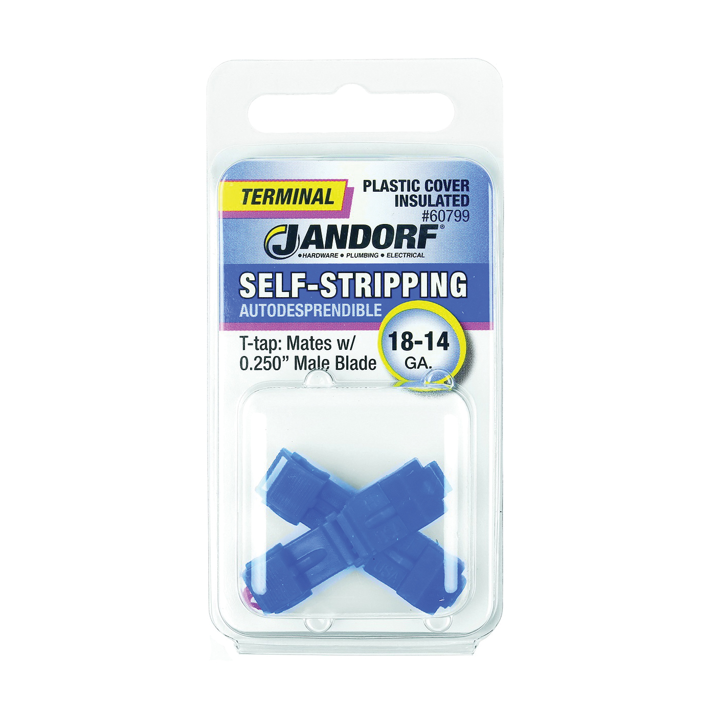 60799 Terminal, 18 to 14 AWG Wire, Plastic Insulation, Copper Contact, Blue