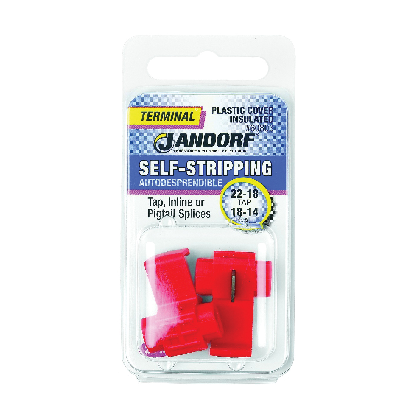 60803 Terminal, 22 to 18 AWG Wire, Plastic Insulation, Copper Contact, Red