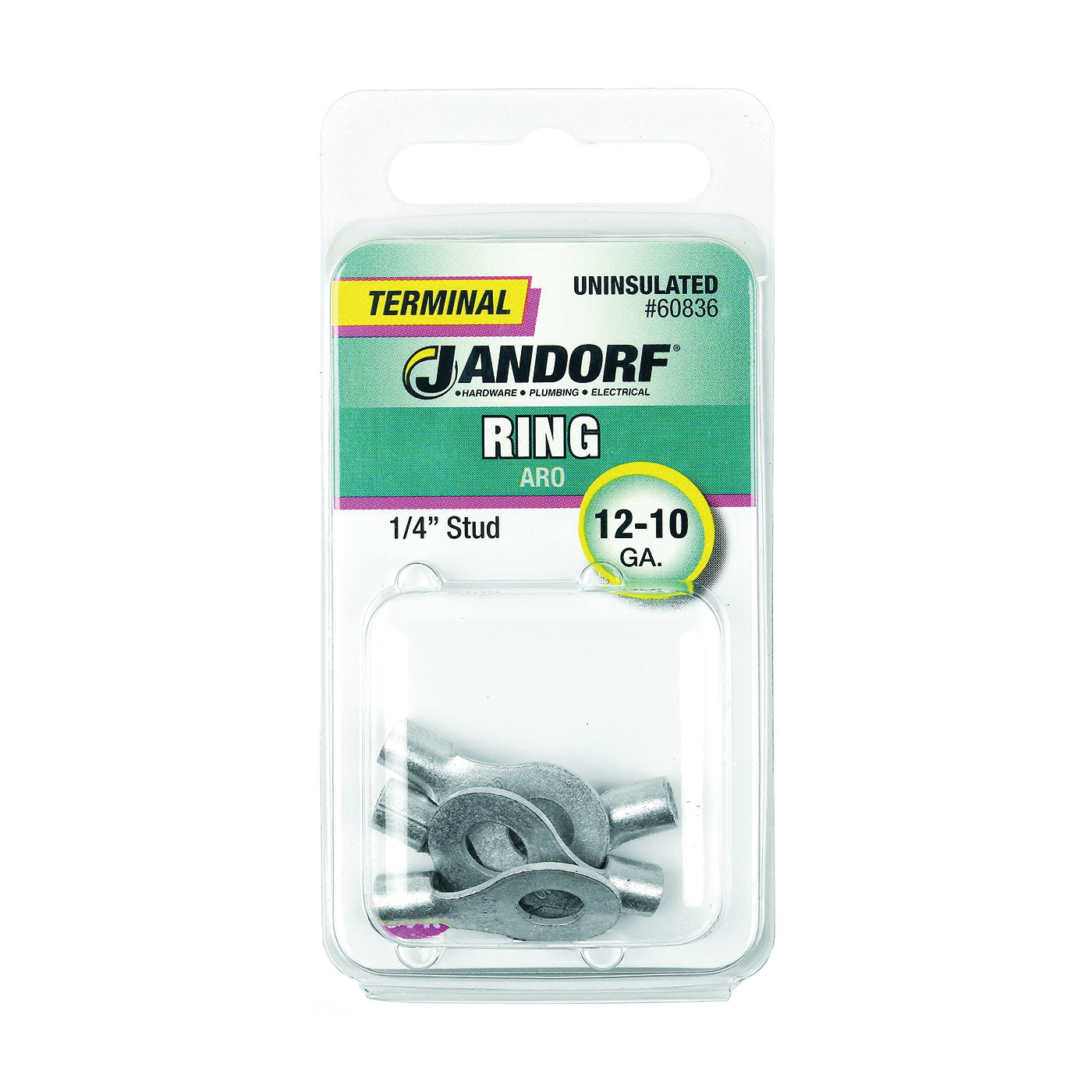 60836 Ring Terminal, 12 to 10 AWG Wire, 1/4 in Stud, Copper Contact