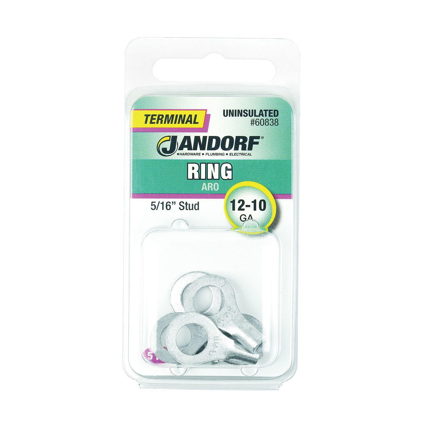 60838 Ring Terminal, 12 to 10 AWG Wire, 5/16 in Stud, Copper Contact