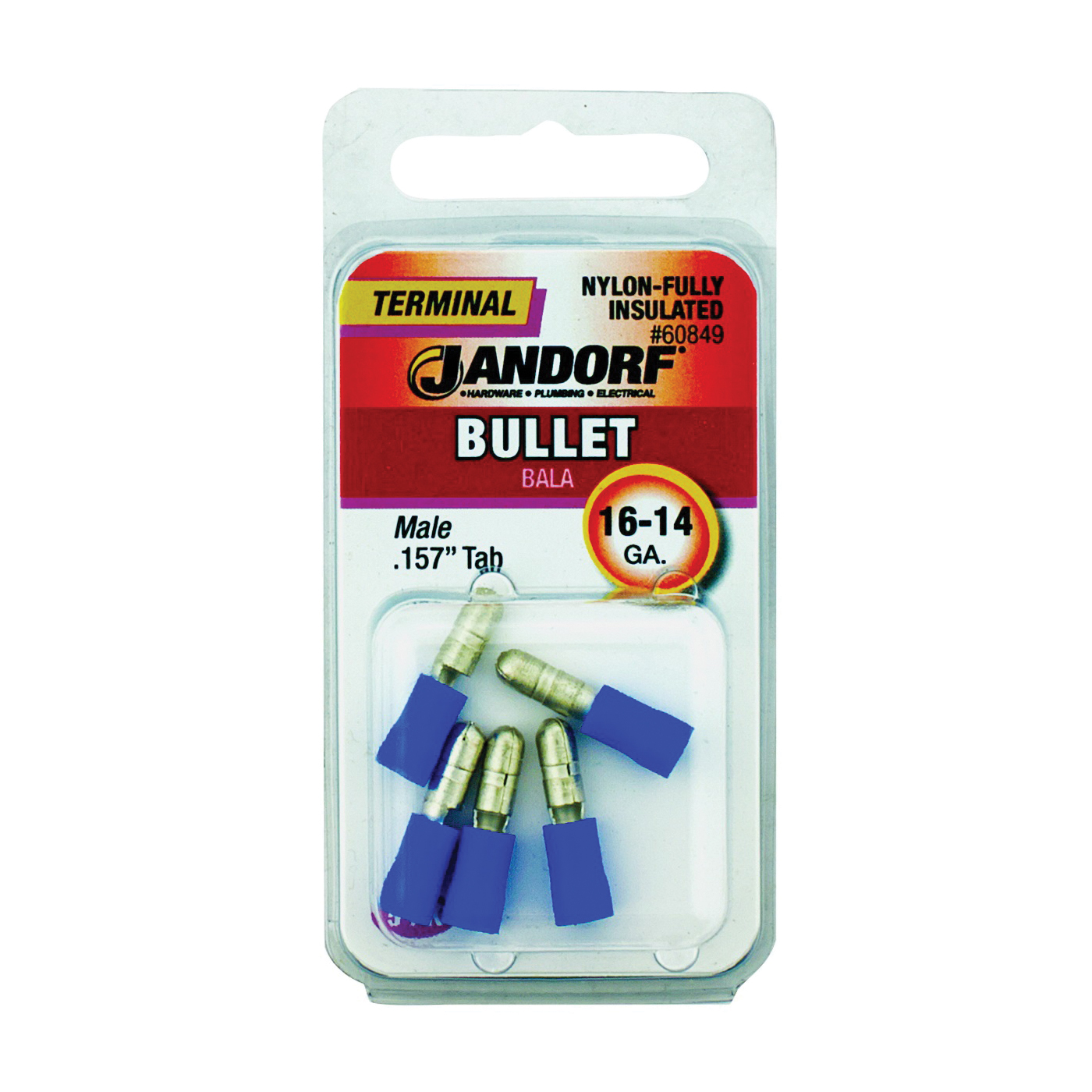 60849 Bullet Terminal, 600 V, 16 to 14 AWG Wire, Nylon Insulation, Copper Contact, Blue