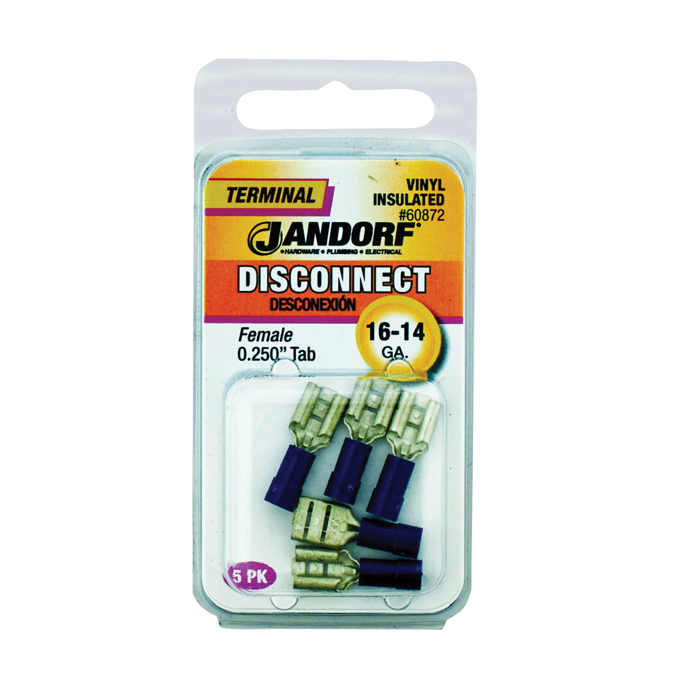 60872 Disconnect Terminal, 16 to 14 AWG Wire, Vinyl Insulation, Copper Contact, Blue