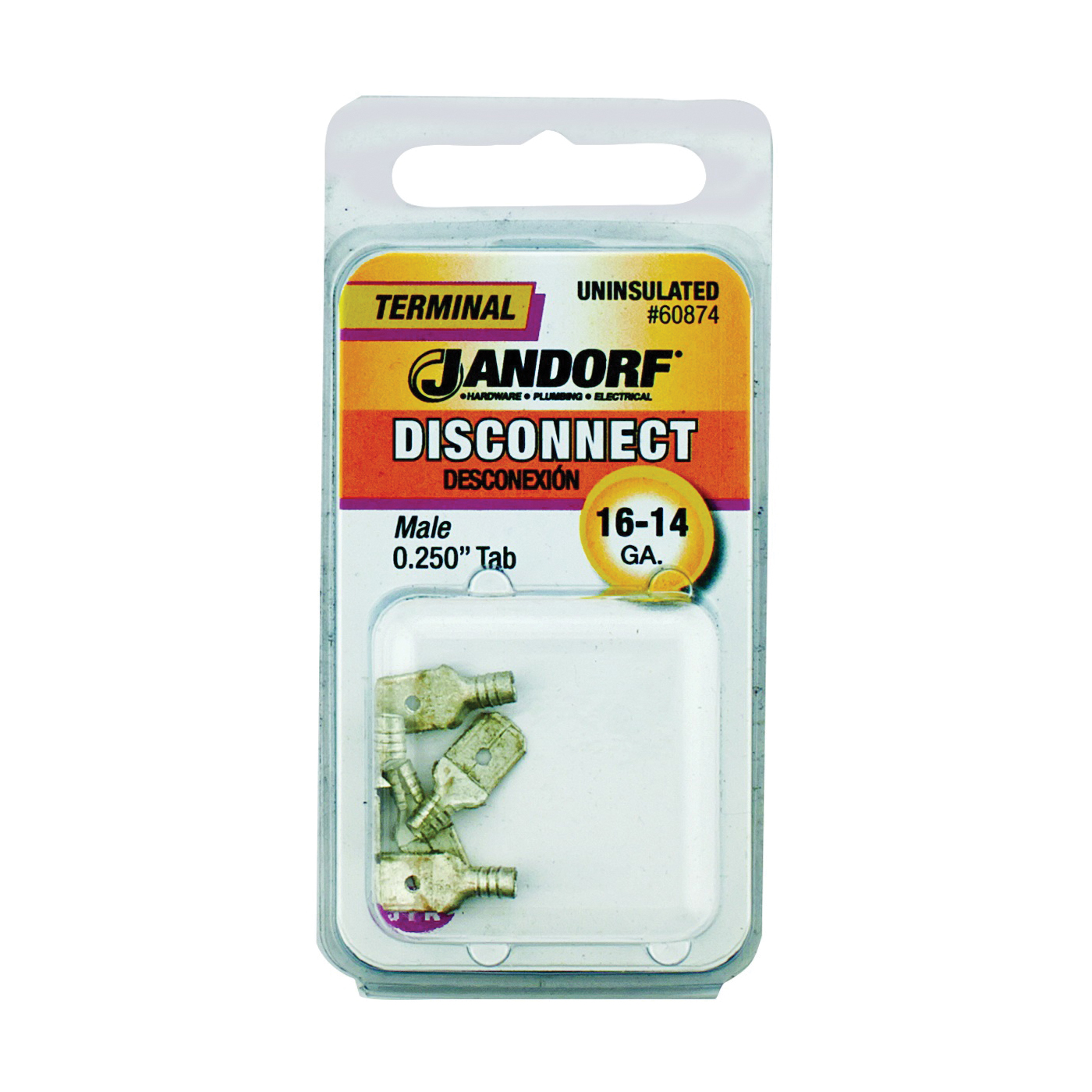 ® 60874 Non-Insulated Male Disconnect Terminal, 16 to 14 AWG Wire, 1/4 in Stud, Copper Contact