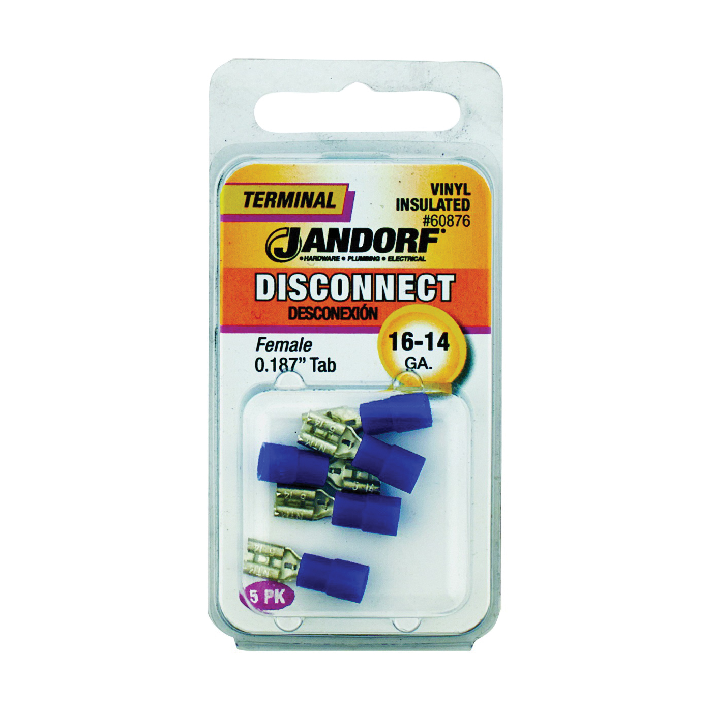 60876 Disconnect Terminal, 16 to 14 AWG Wire, Vinyl Insulation, Copper Contact