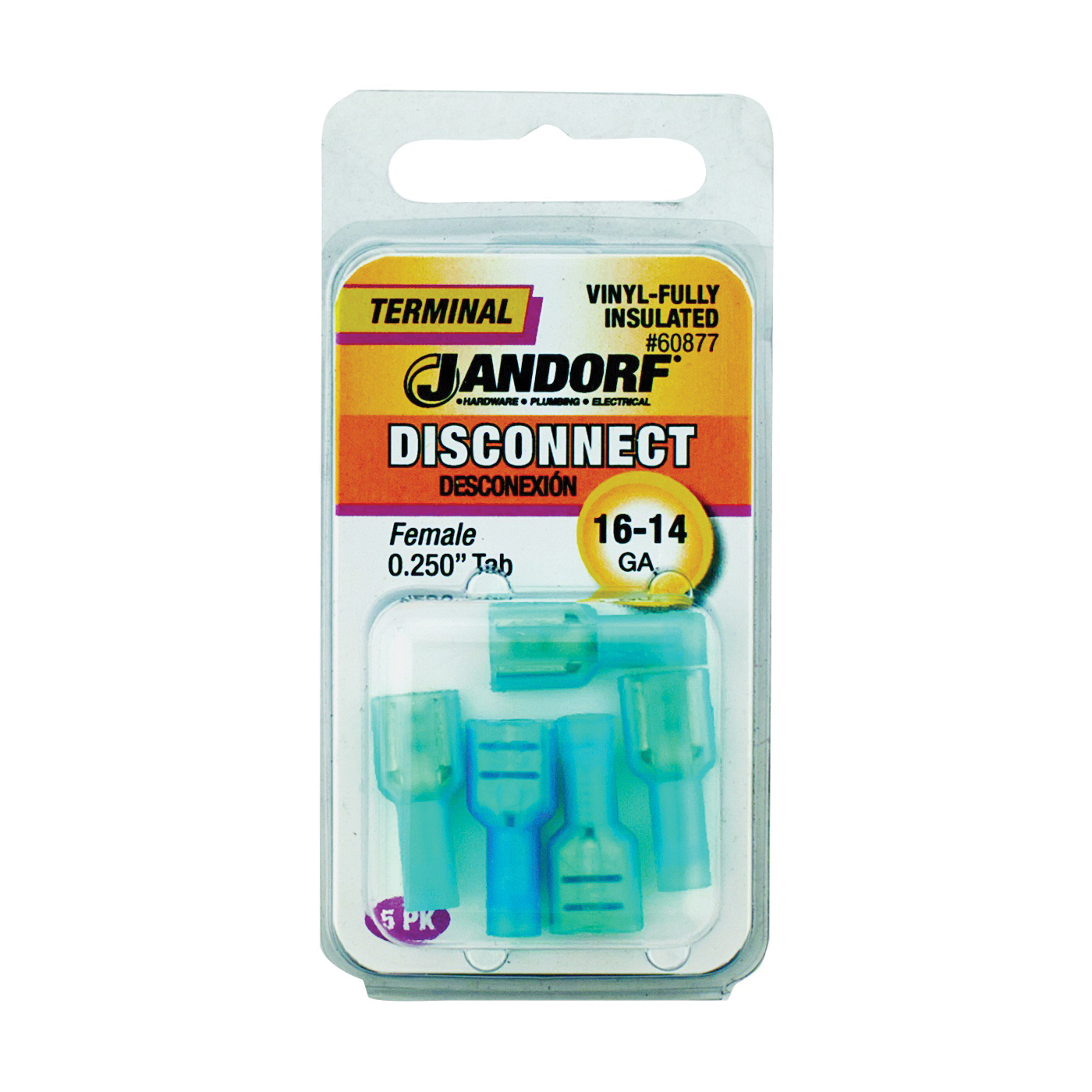 60877 Disconnect Terminal, 16 to 14 AWG Wire, Vinyl Insulation, Copper Contact