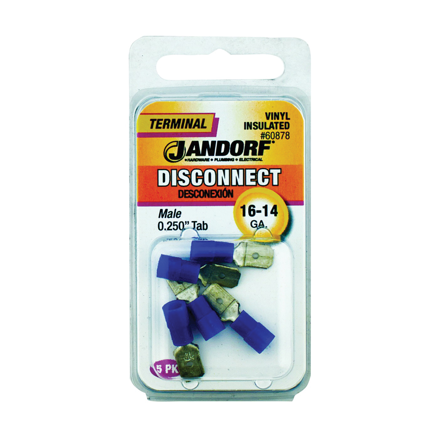 60878 Disconnect Terminal, 16 to 14 AWG Wire, Vinyl Insulation, Copper Contact