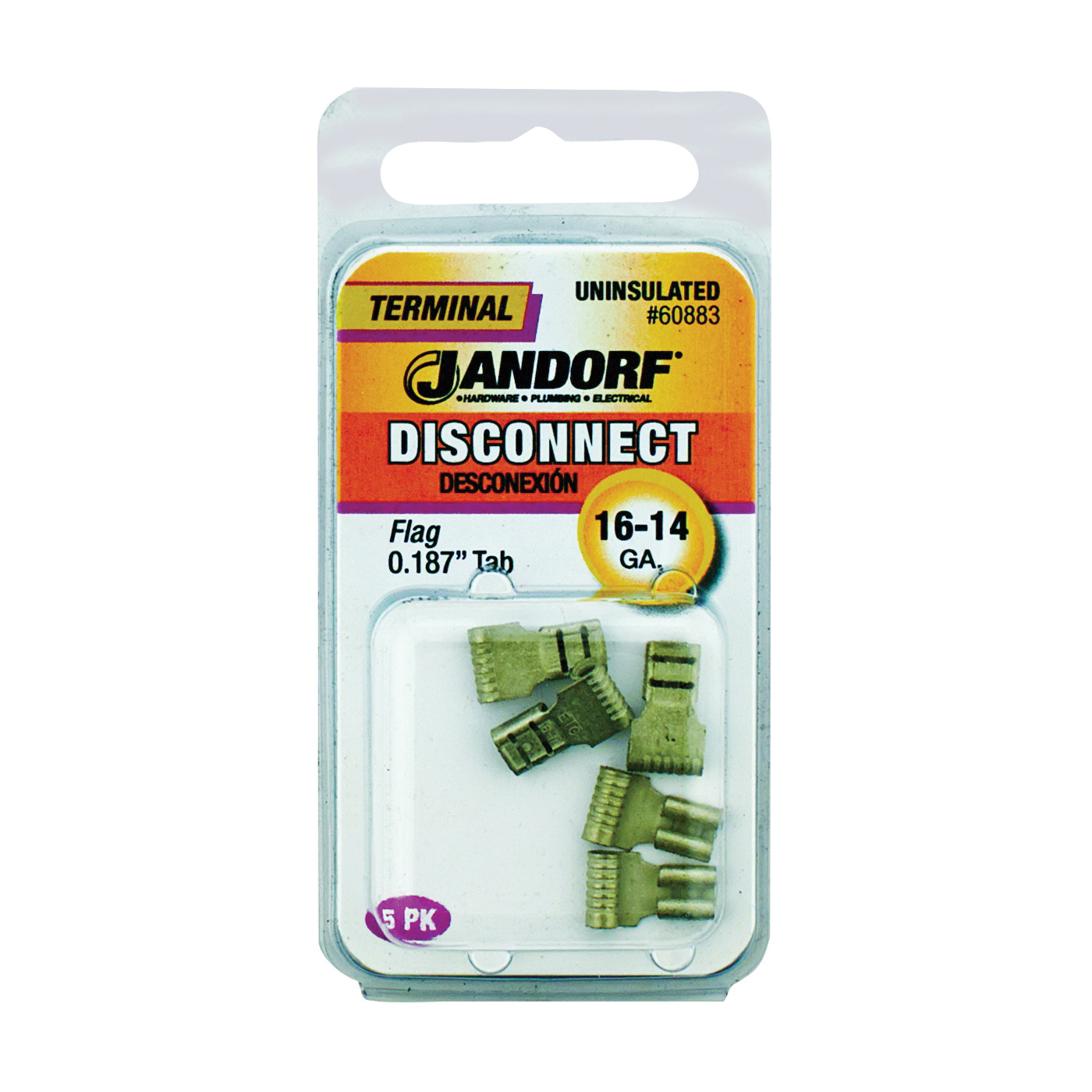® 60883 Non-Insulated Female Flag Disconnect, 16 to 14 AWG Wire, 0.187 in Stud, Copper Contact