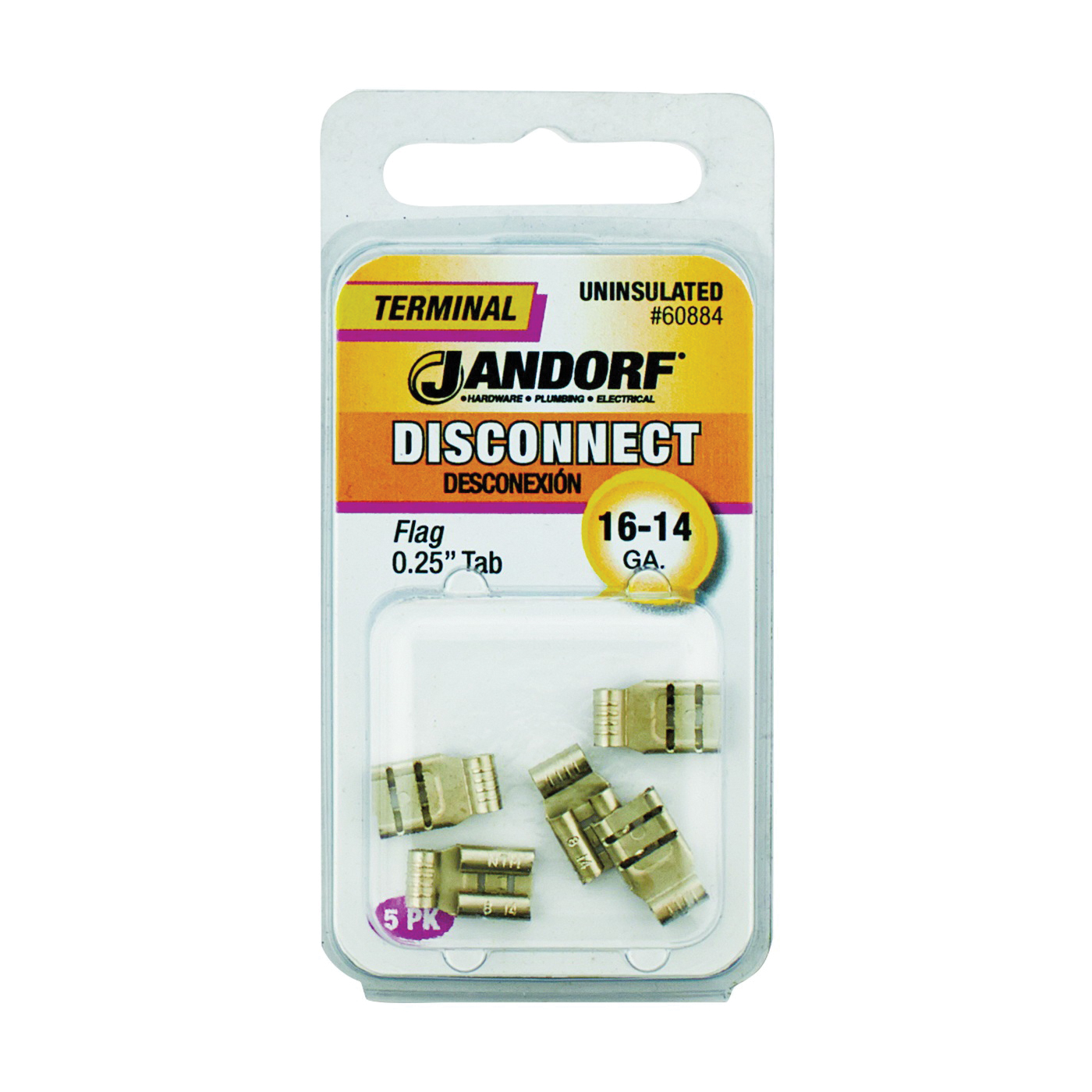 60884 Disconnect Terminal, 16 to 14 AWG Wire, Copper Contact, 5/PK