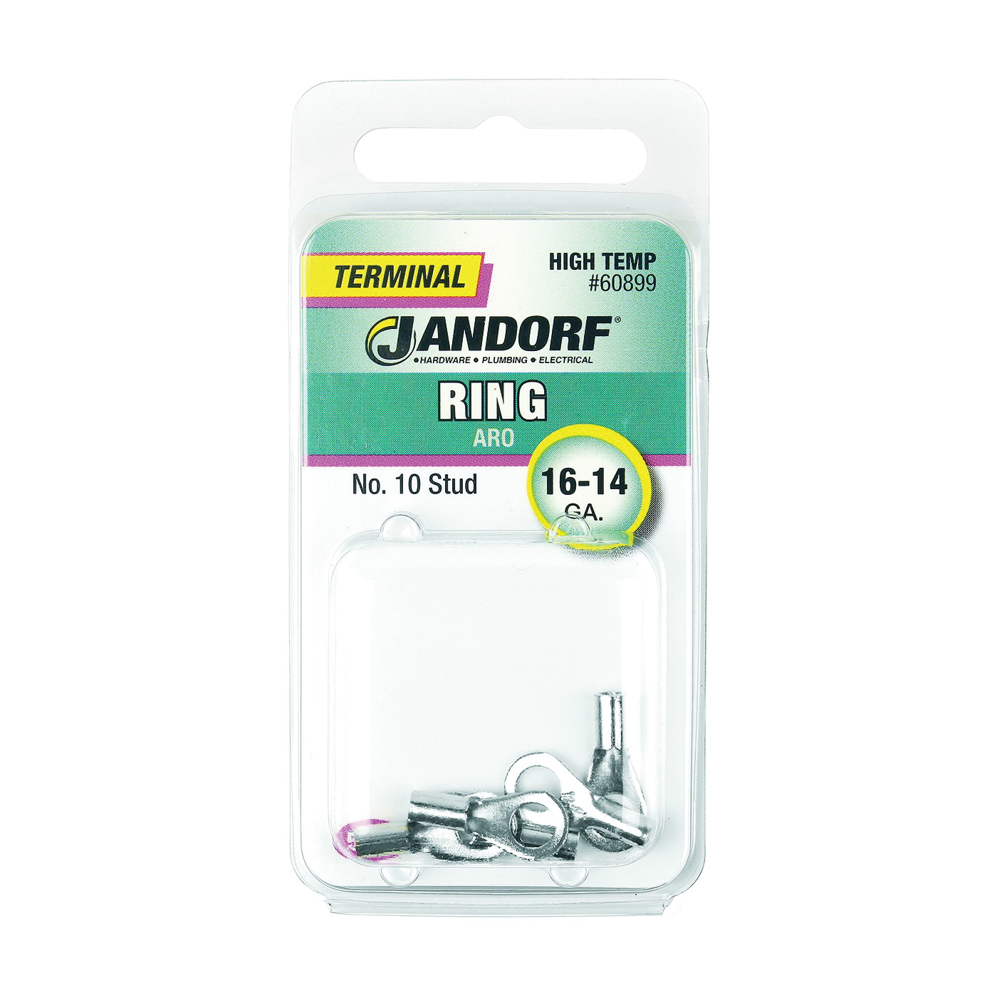 ® 60899 High-Temperature Non-Insulated Ring Terminal, 16 to 14 AWG Wire, #10 Stud