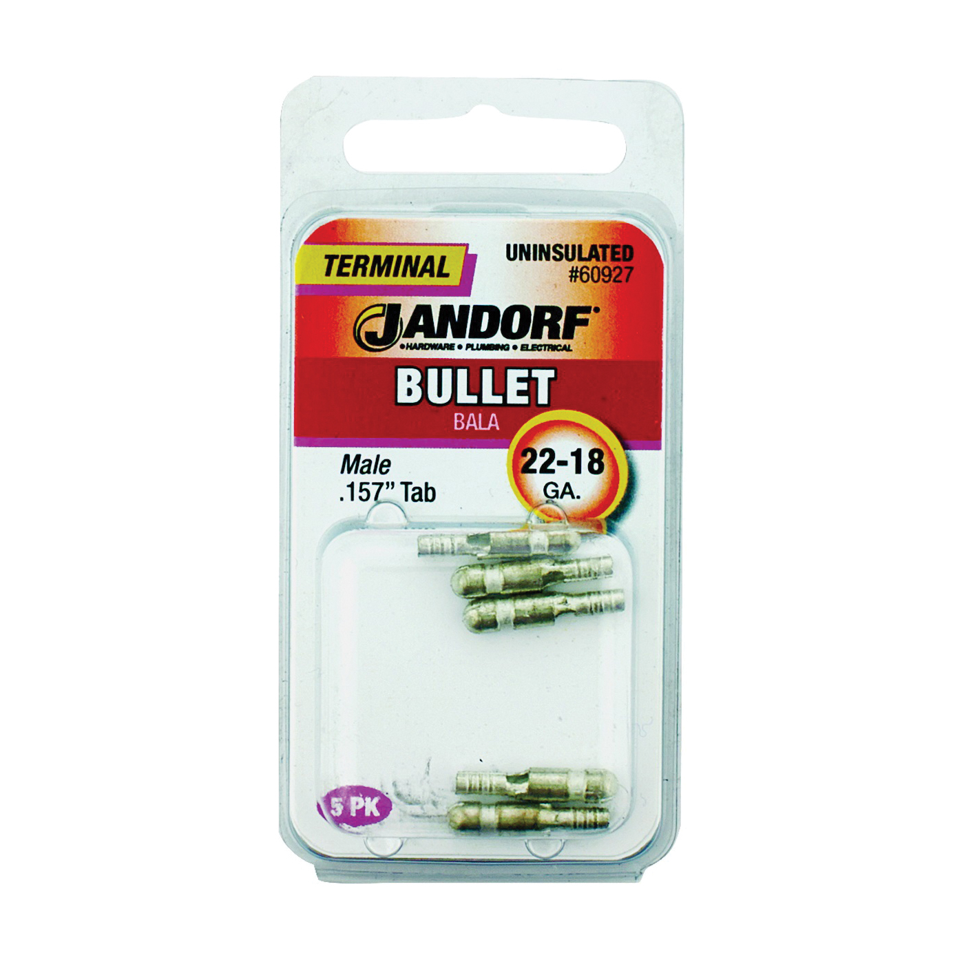 ® 60927 Male Bullet Terminal, 600 V, 22 to 18 AWG Wire, 0.157 in Stud, Copper Contact, Red