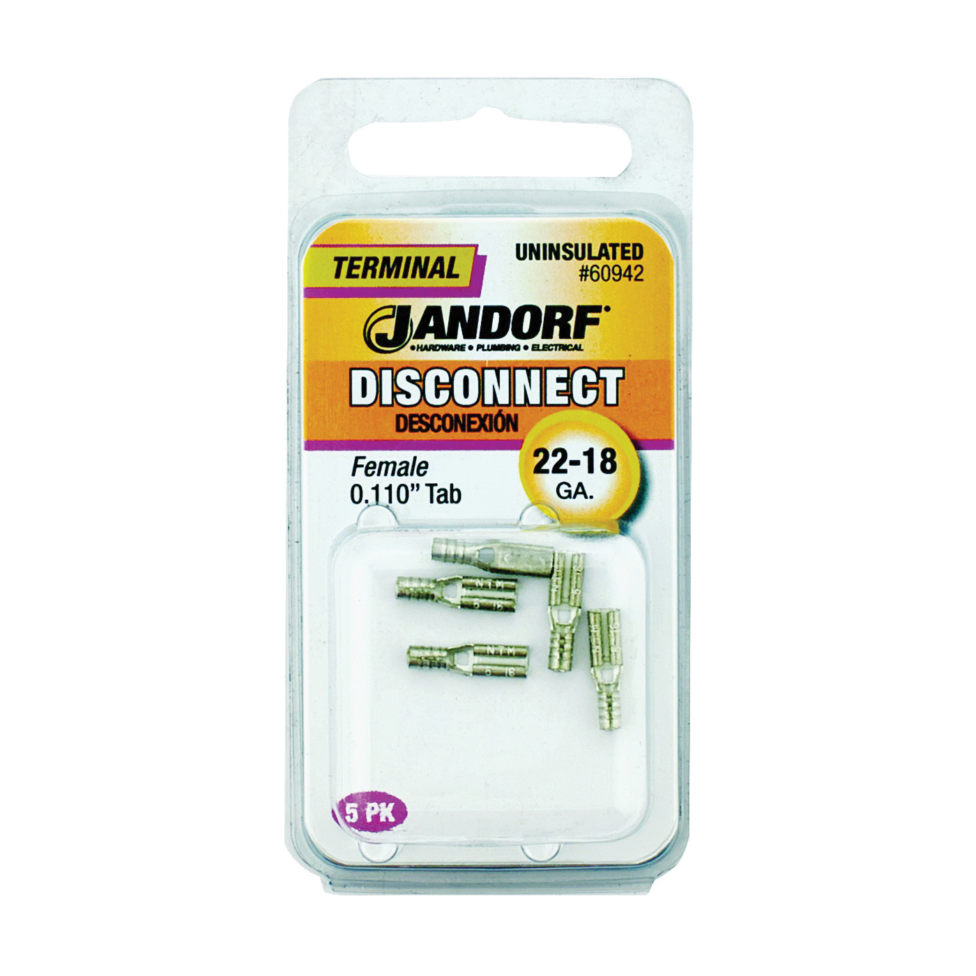 60942 Disconnect Terminal, 22 to 18 AWG Wire, Copper Contact